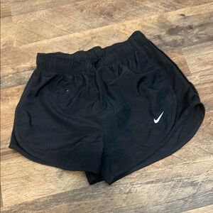 Nike Women's Black Athletic Shorts with White Swoosh